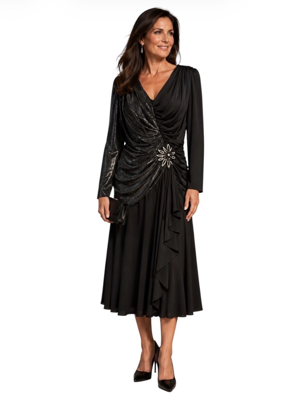 Filigree LTDVintage 1980* Size: 14
Black metallic finish Sheer Sleeves Dress